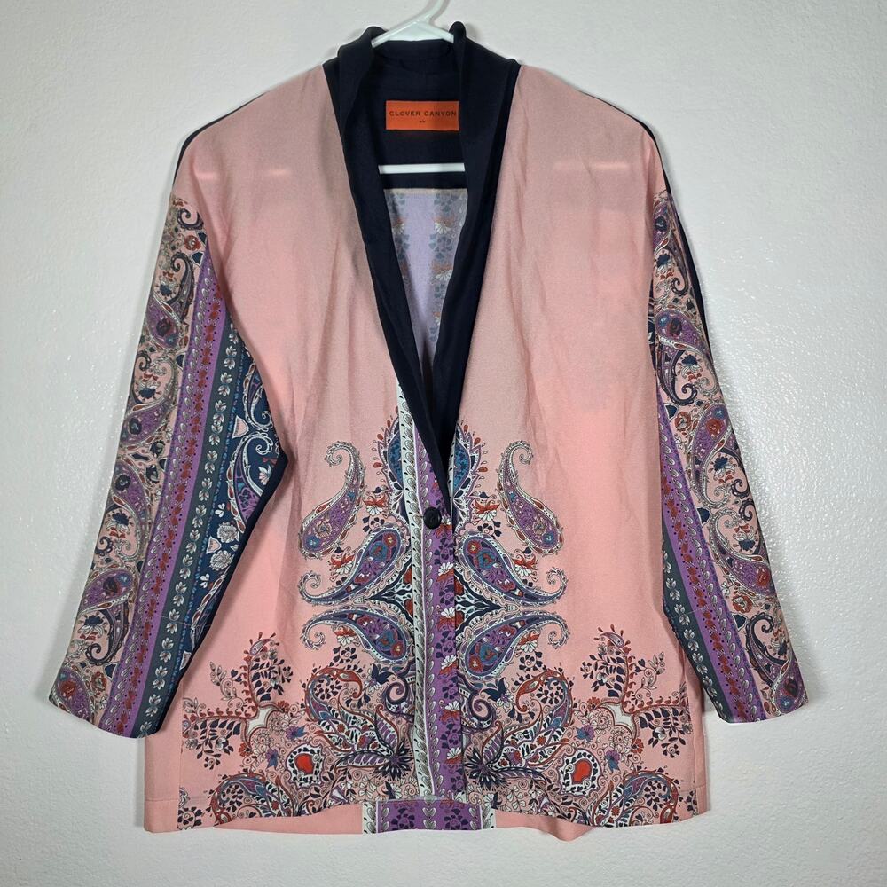 Clover Canyon Paisley Open Front Cardigan Pink Multicolor Women’s L